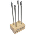Kodiak Cutting Tools 4Pc Long Carbide Bur Set 3/8 Dia.x 6 Inch w/Wooden Stand 56310005